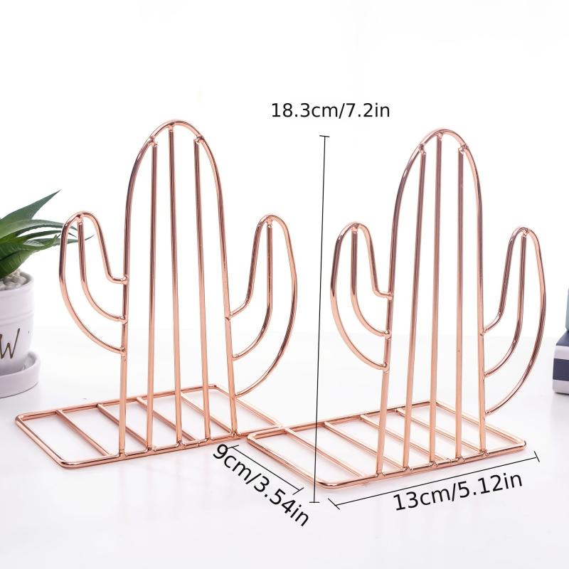 Geometric Metal Cactus Bookends for Shelf Book Stand