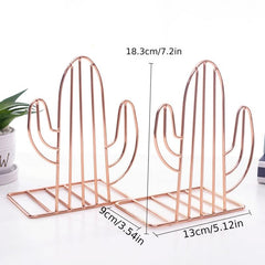 Geometric Metal Cactus Bookends for Shelf Book Stand