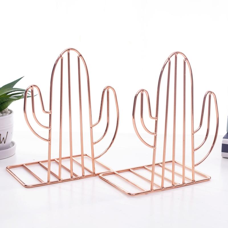 Geometric Metal Cactus Bookends for Shelf Book Stand