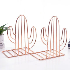 Geometric Metal Cactus Bookends for Shelf Book Stand