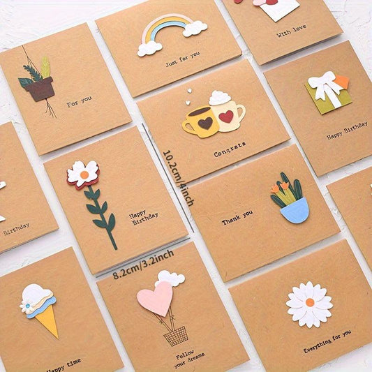 12pcs 3D Greeting Cards with Envelope Birthday Gift Thanksgiving Blessing