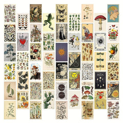 50pcs Vintage Postcard Set Retro Style Plants Butterfly Mushroom Nature