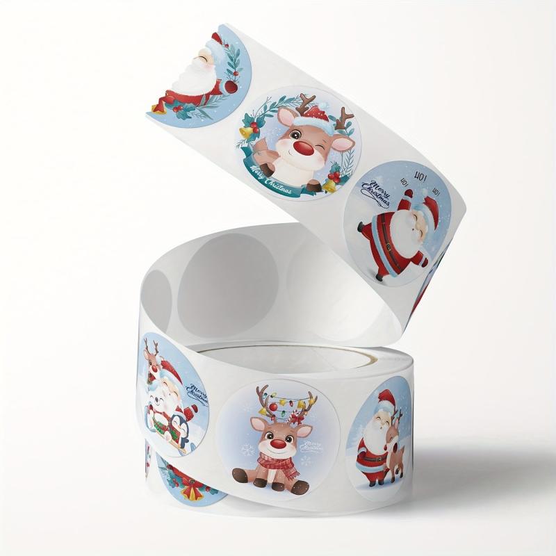 500pcs Cartoon Merry Christmas Santa Sticker Roll Xmas Cards Packa