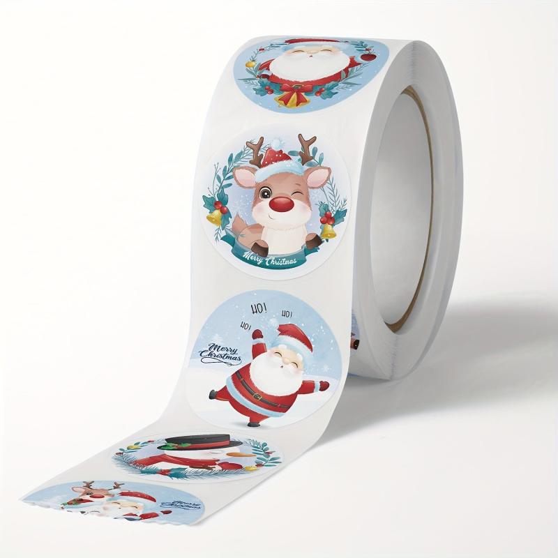 500pcs Cartoon Merry Christmas Santa Sticker Roll Xmas Cards Packa