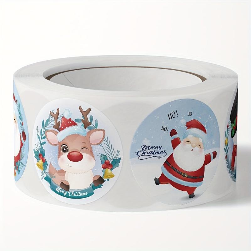 500pcs Cartoon Merry Christmas Santa Sticker Roll Xmas Cards Packa