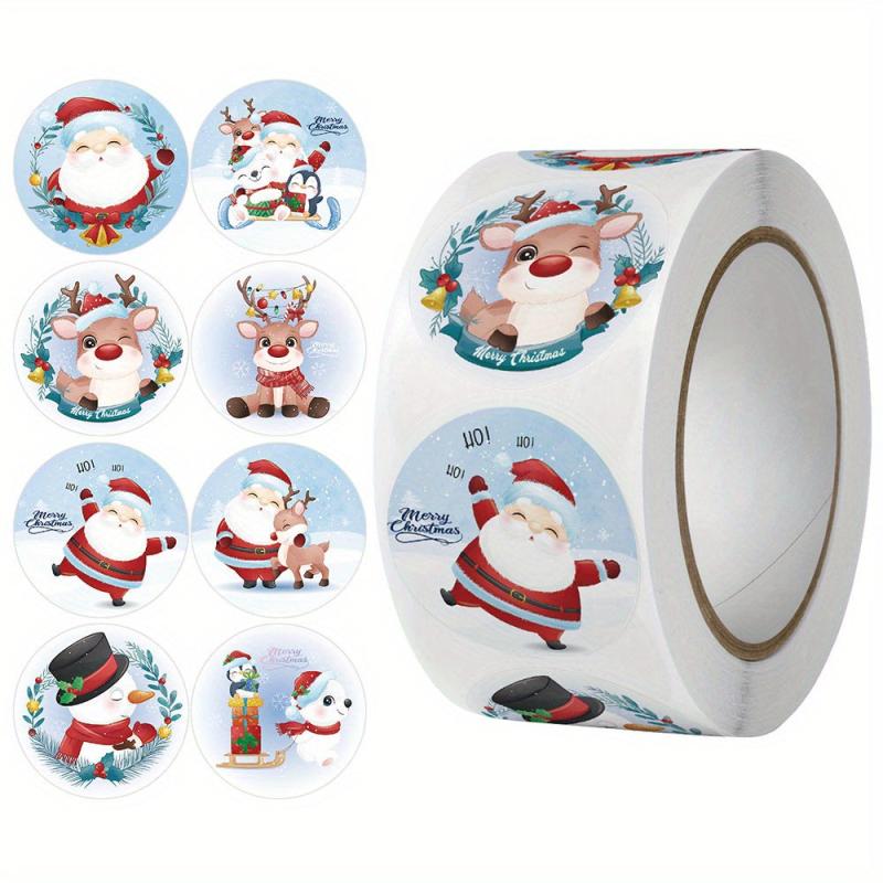 500pcs Cartoon Merry Christmas Santa Sticker Roll Xmas Cards Packa