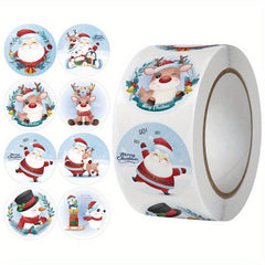 500pcs Cartoon Merry Christmas Santa Sticker Roll Xmas Cards Packa