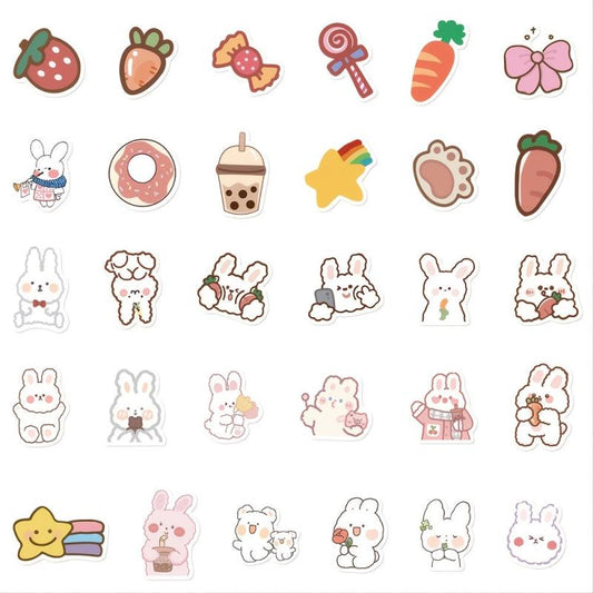 90pcs Bunny & Bear Cartoon Stickers Waterproof DIY Decorations