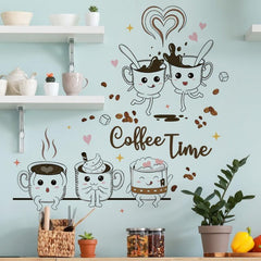 Coffee Cup Wall Sticker Coffee Time Decals for Coffee Shop Dinning Room Decor