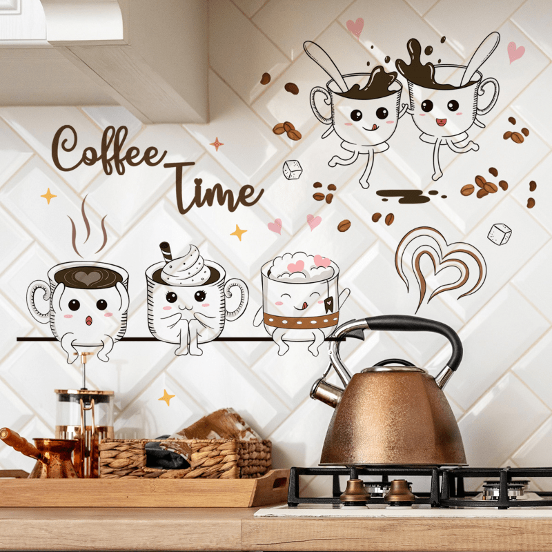 Coffee Cup Wall Sticker Coffee Time Decals for Coffee Shop Dinning Room Decor