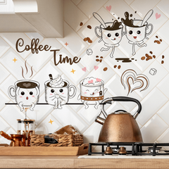 Coffee Cup Wall Sticker Coffee Time Decals for Coffee Shop Dinning Room Decor