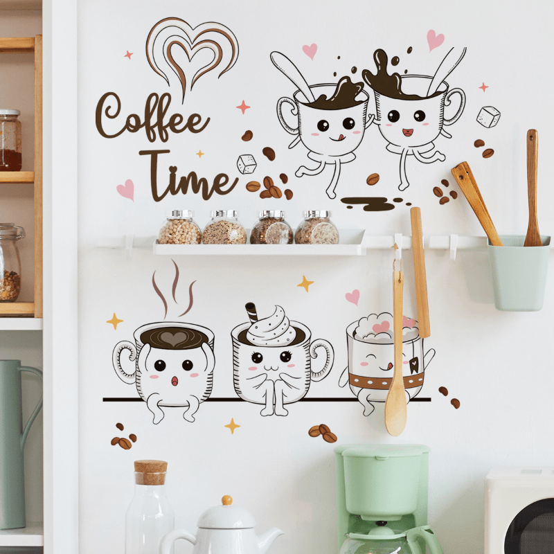 Coffee Cup Wall Sticker Coffee Time Decals for Coffee Shop Dinning Room Decor