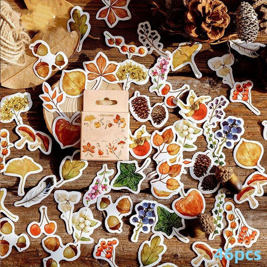 46pcs Fall Leaves Plant Paper Stickers for Scrapbooking & Journaling