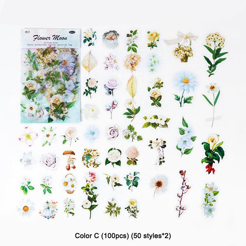 100 Vintage Floral Stickers Blooming Flowers For DIY Art Crafts
