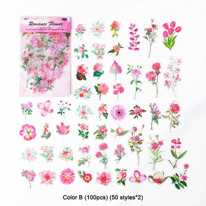 100 Vintage Floral Stickers Blooming Flowers For DIY Art Crafts