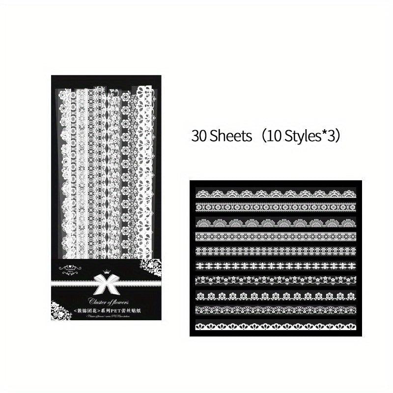 30pcs Waterproof Lace Stickers for Scrapbooking DIY Journals