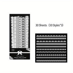 30pcs Waterproof Lace Stickers for Scrapbooking DIY Journals