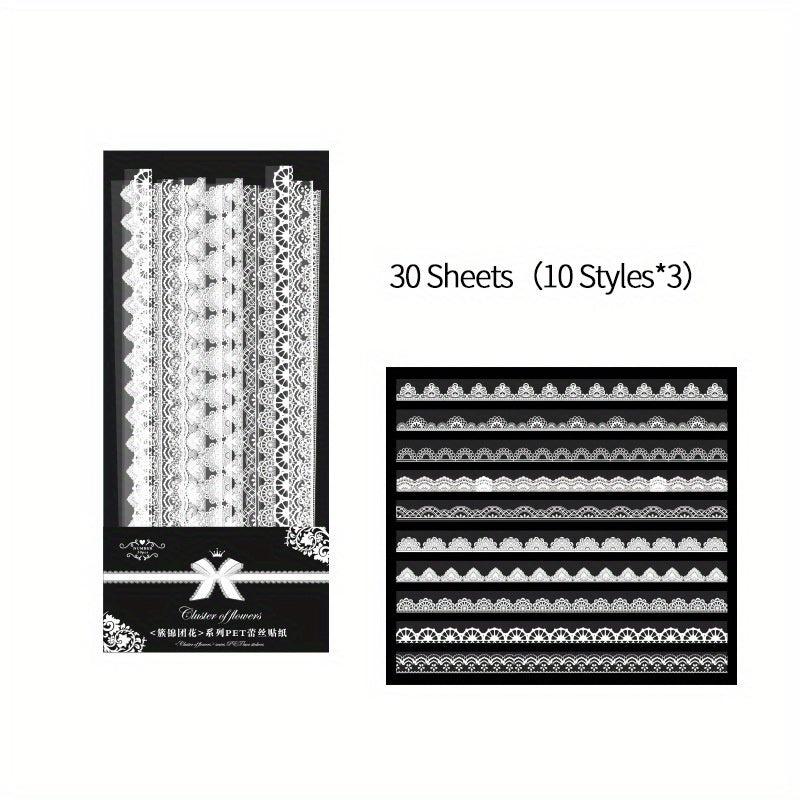 30pcs Waterproof Lace Stickers for Scrapbooking DIY Journals