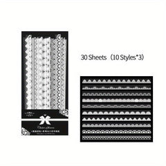 30pcs Waterproof Lace Stickers for Scrapbooking DIY Journals