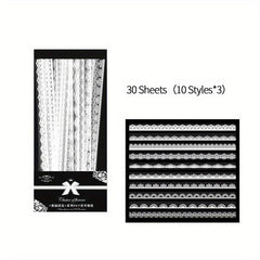 30pcs Waterproof Lace Stickers for Scrapbooking DIY Journals