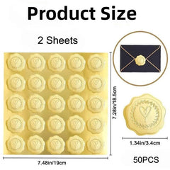 50pcs Golden/Silvery Heart Envelope Seals for Wedding Invitations