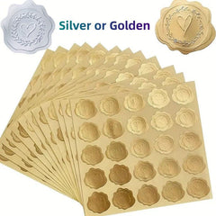 50pcs Golden/Silvery Heart Envelope Seals for Wedding Invitations