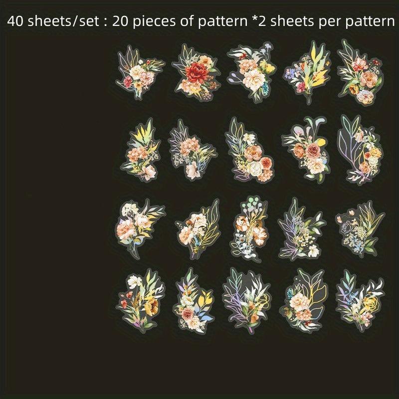 40 Sheets Retro Flower Plant Stickers for DIY Projects Notebooks