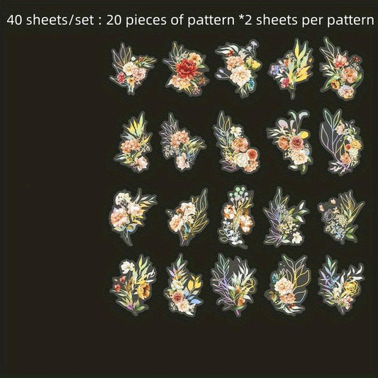 40 Sheets Retro Flower Plant Stickers for DIY Projects Notebooks