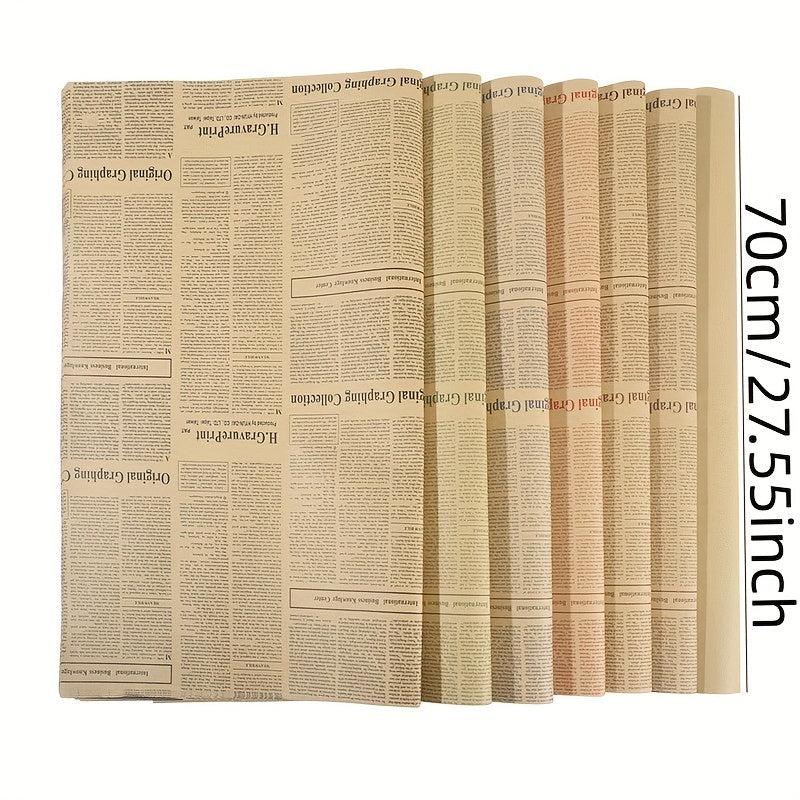 10pcs English Newspaper Double Sided Printing Love Flower Wrapping Papers