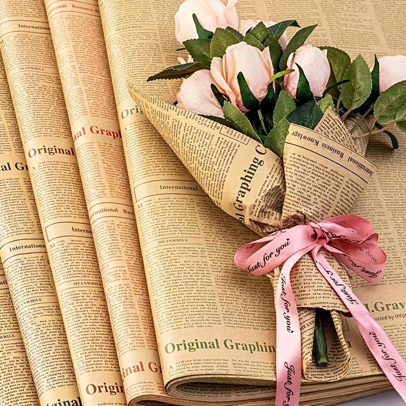 10pcs English Newspaper Double Sided Printing Love Flower Wrapping Papers