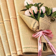 10pcs English Newspaper Double Sided Printing Love Flower Wrapping Papers