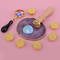Christmas Wax Stamp Set with 6 Heads, Spoon, Stove - Holiday Sealing Kit