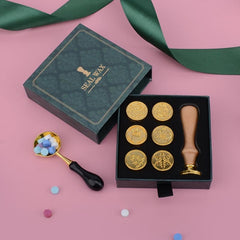 Christmas Wax Stamp Set with 6 Heads, Spoon, Stove - Holiday Sealing Kit
