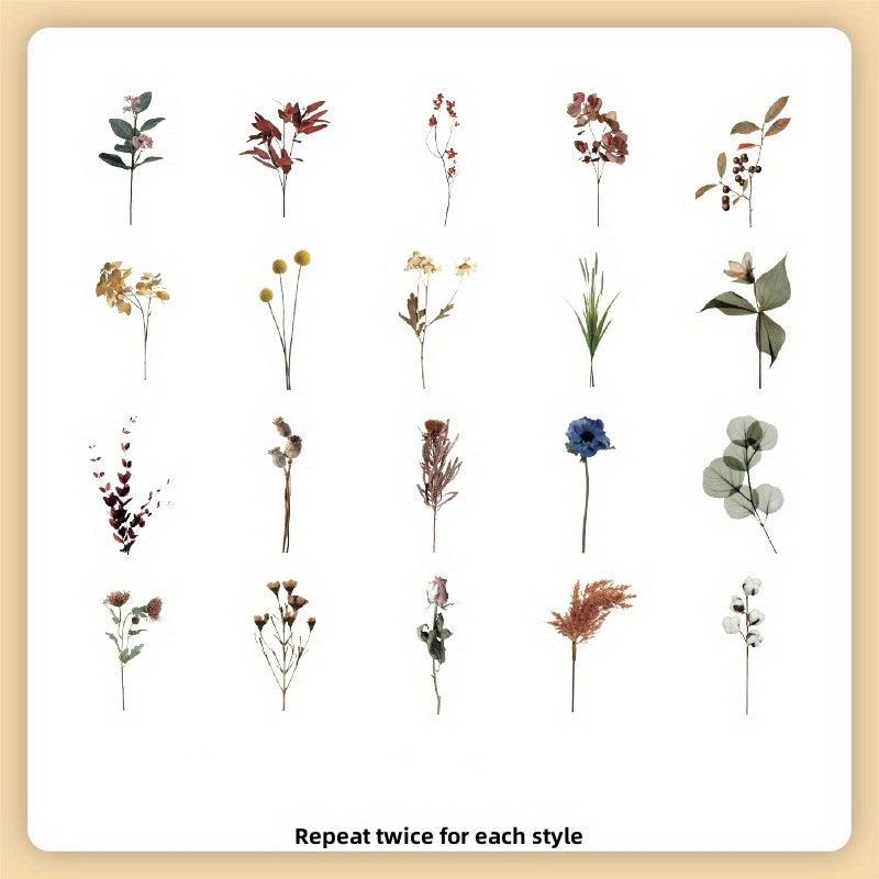 40pcs Retro Plant & Butterfly Stickers for Scrapbooking Journals
