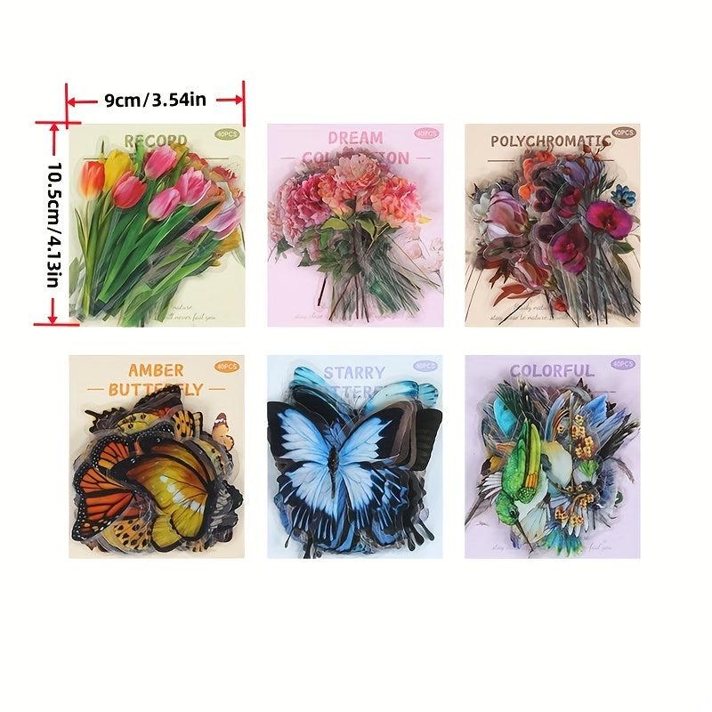 40pcs Retro Plant & Butterfly Stickers for Scrapbooking Journals
