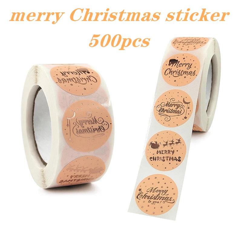 Champagne Bronzing Christmas Stickers Roll DIY Gift Packaging Sealing Label