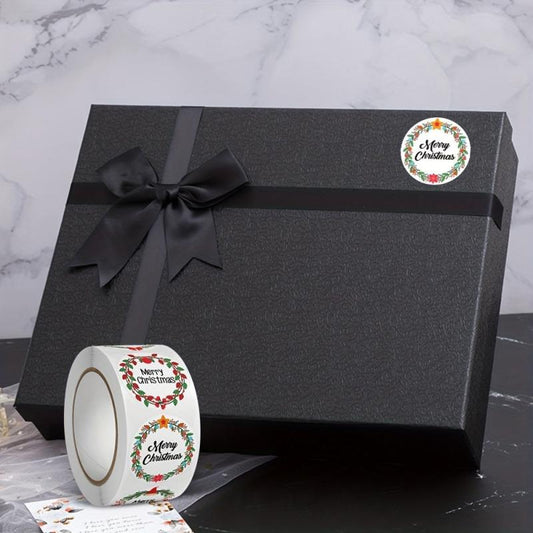 500 Merry Christmas Stickers Wreath Adhesive for Envelopes Seal Gift Tags