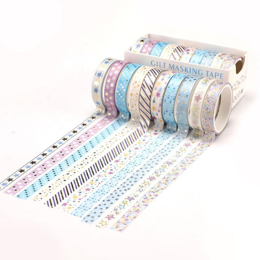 10pcs Bronzing Thin Strip Washi Tape for Journals