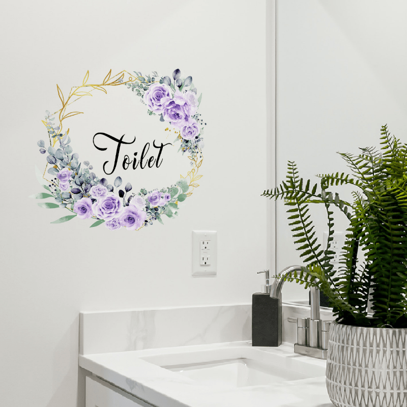 Purple Flower Toilet Door Sign Sticker Removable PVC Wall Sticker