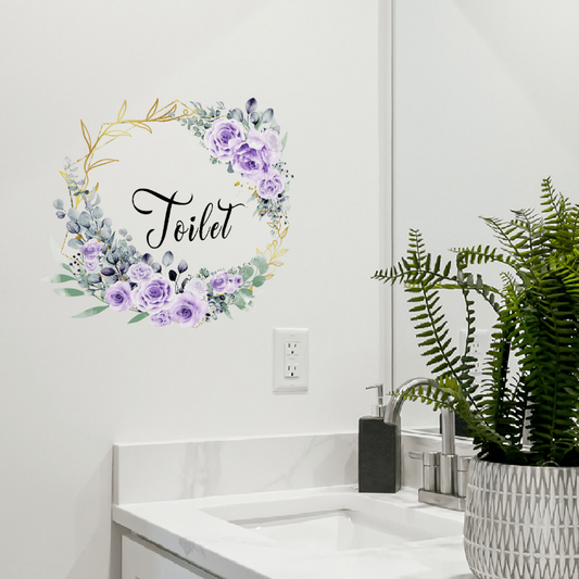 Purple Flower Toilet Door Sign Sticker Removable PVC Wall Sticker