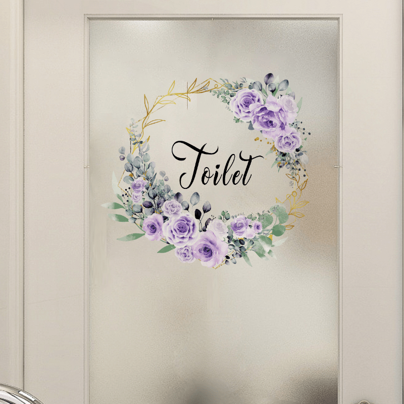 Purple Flower Toilet Door Sign Sticker Removable PVC Wall Sticker