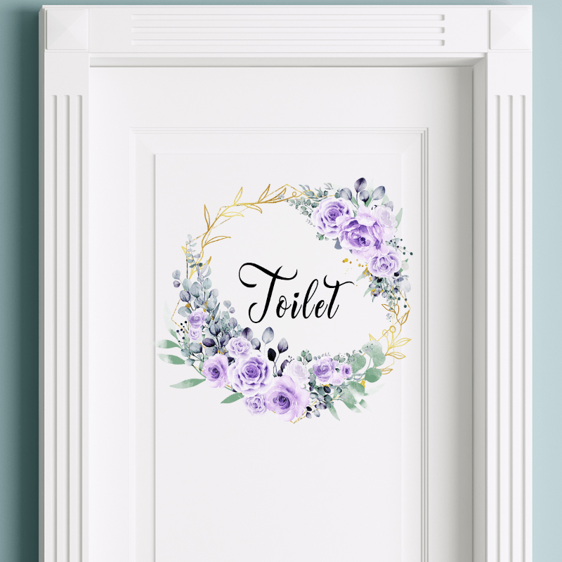 Purple Flower Toilet Door Sign Sticker Removable PVC Wall Sticker