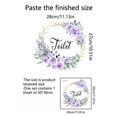 Purple Flower Toilet Door Sign Sticker Removable PVC Wall Sticker