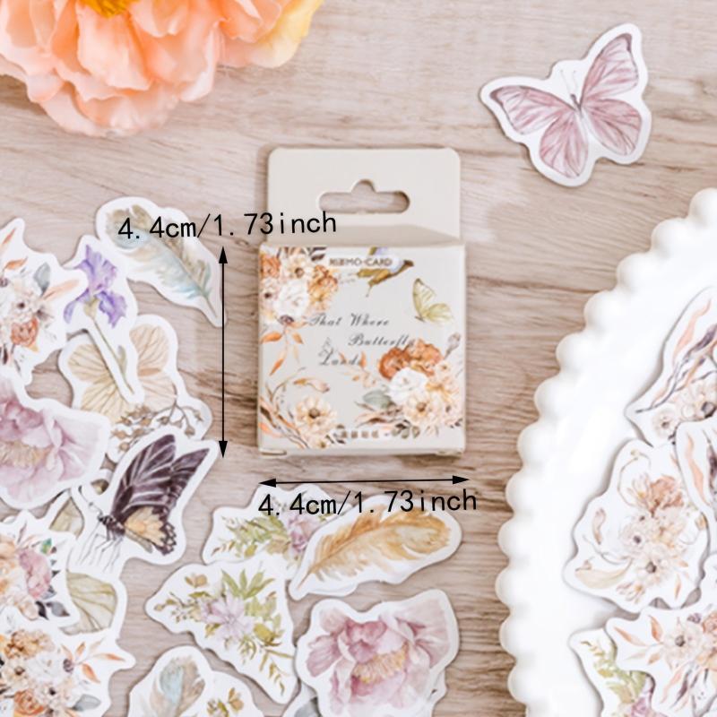 46pcs B137 Butterfly Series Sticker Boxed Full blown Flowers Falling