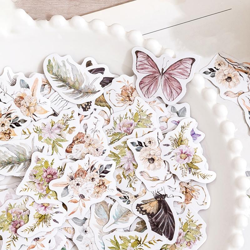 46pcs B137 Butterfly Series Sticker Boxed Full blown Flowers Falling