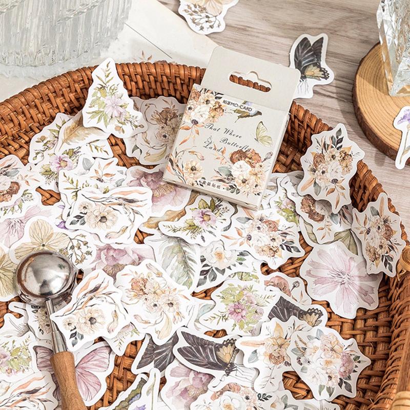 46pcs B137 Butterfly Series Sticker Boxed Full blown Flowers Falling