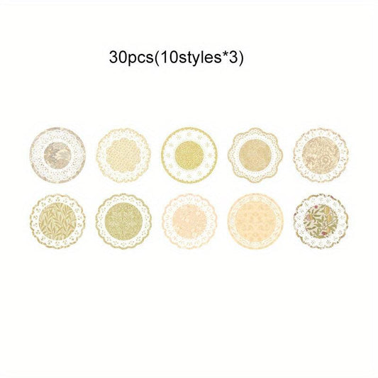 30pcs Round Lace Scrapbook Paper Vintage Supplies Journaling Craft DIY