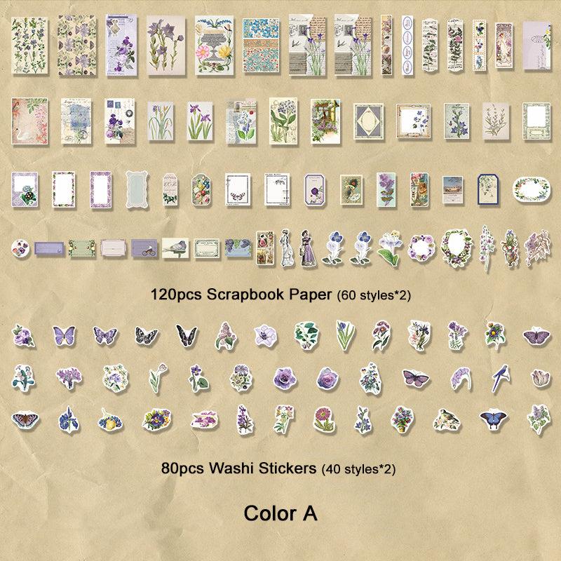 200pcs Decorative Washi Stickers Butterfly Plant Mushroom Stickers