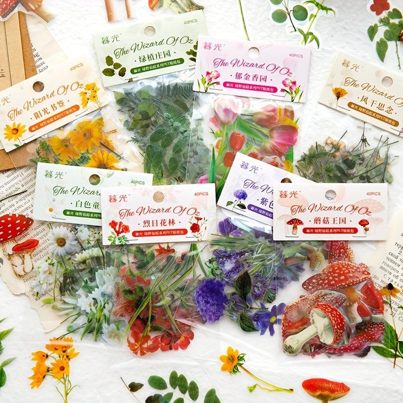 40 Vintage Flower Botanical Stickers for DIY Crafts Scrapbooking