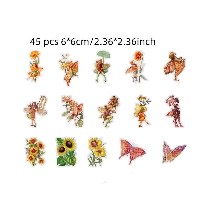 45pcs Flower Fairy Series Retro Art Journal Stickers Box
